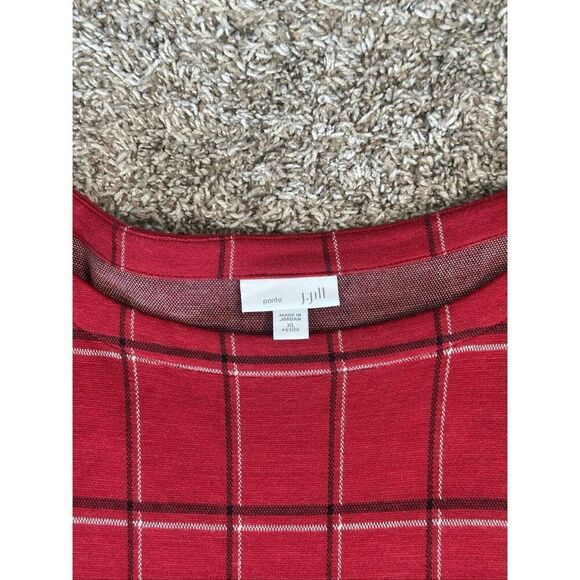 J. Jill Ponte Knit Red Plaid Windowpane Sheath Shift Short Sleeve Dress XLP - Picture 4 of 9